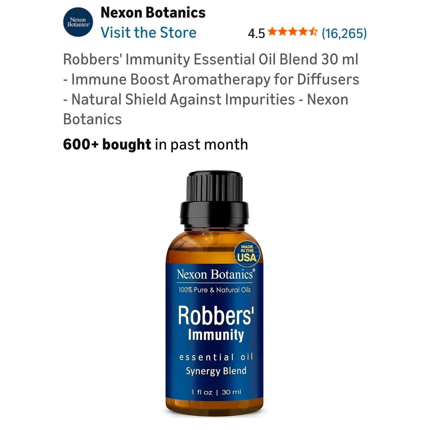 Nexon Botanic Robbers Immunity Essential Oil Blend 30ml 1oz Pure Natural Synergy